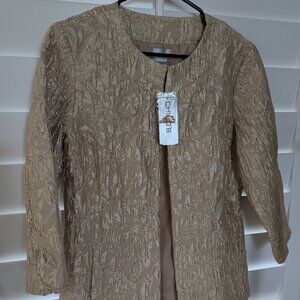 Chico's gold shimmer Jacket Light Coat Blazer embellished 3/4 slv Chico Sz 0 NEW